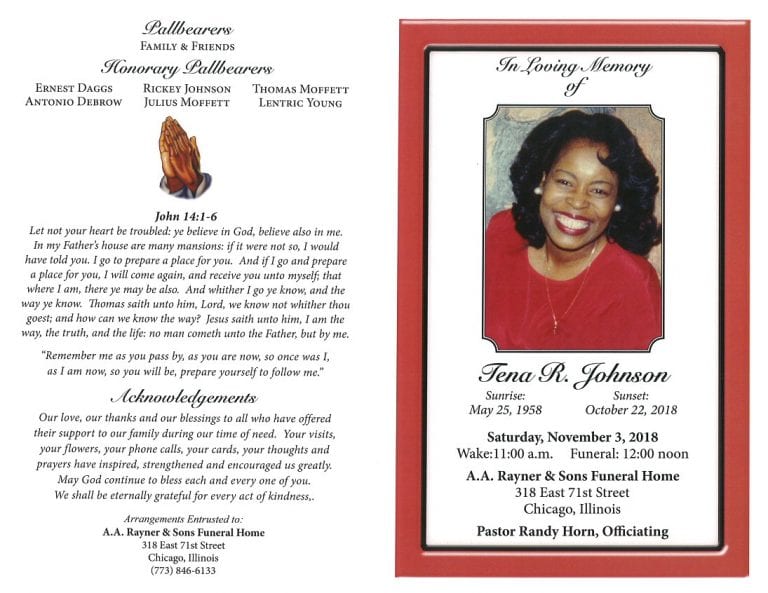 Tena R Johnson Obituary | AA Rayner and Sons Funeral Homes