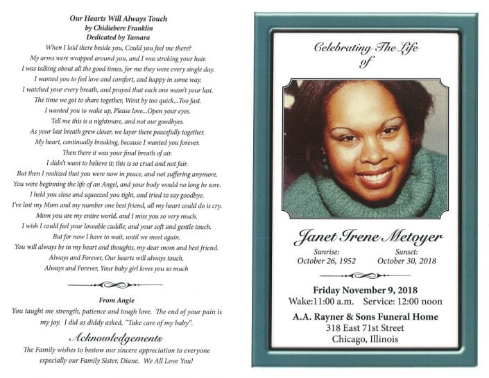 Janet Irene Metoyer Obituary | AA Rayner and Sons Funeral Homes