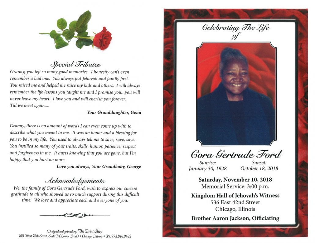 Cora Gertrude Ford Obituary