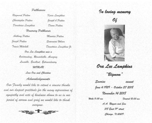 Ora Lee Lampkins Obituary