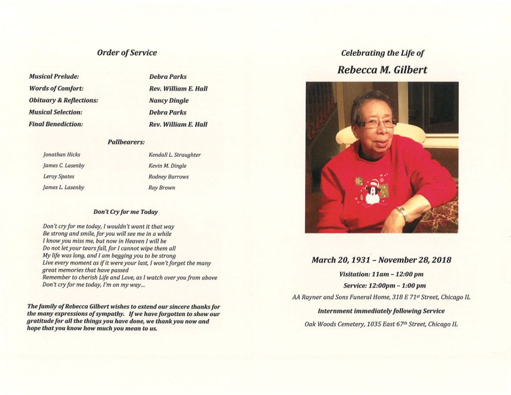 Rebecca M Gilbert Obituary