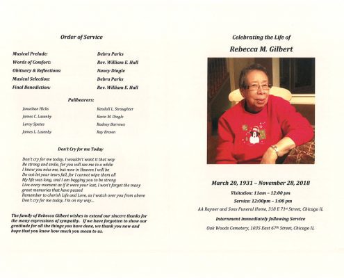 Rebecca M Gilbert Obituary