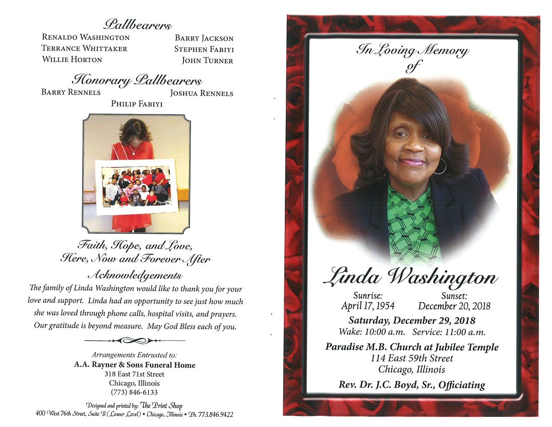 Linda Washington Obituary | AA Rayner and Sons Funeral Homes