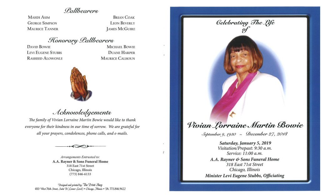 Vivian Lorraine Martin Bowie Obituary