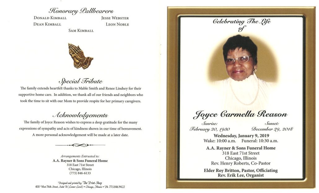 Joyce Carmella Reason Obituary