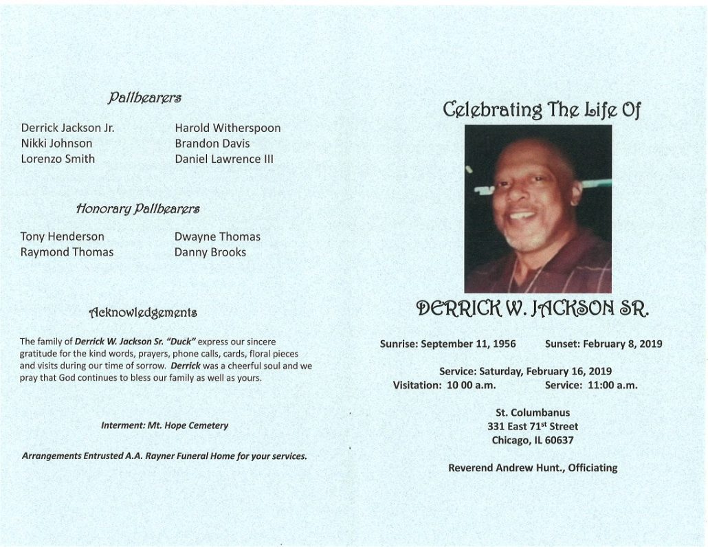 Derrick W Jackson Sr Obituary