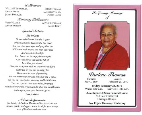 Paulene Thomas Obituary