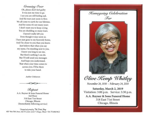 Olive Kemp Whitley Obituary