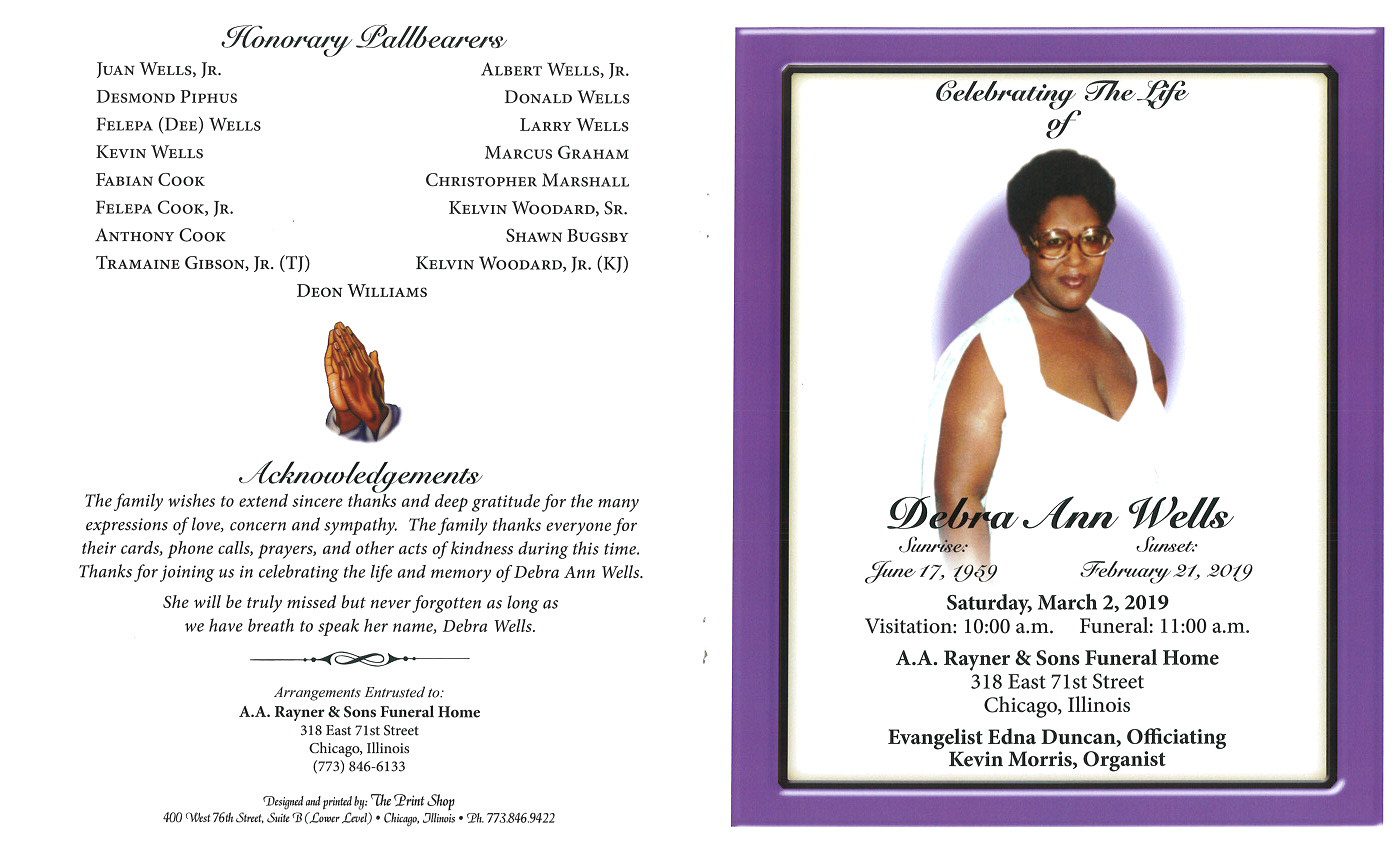 Debra Ann Wells Obituary | AA Rayner and Sons Funeral Homes