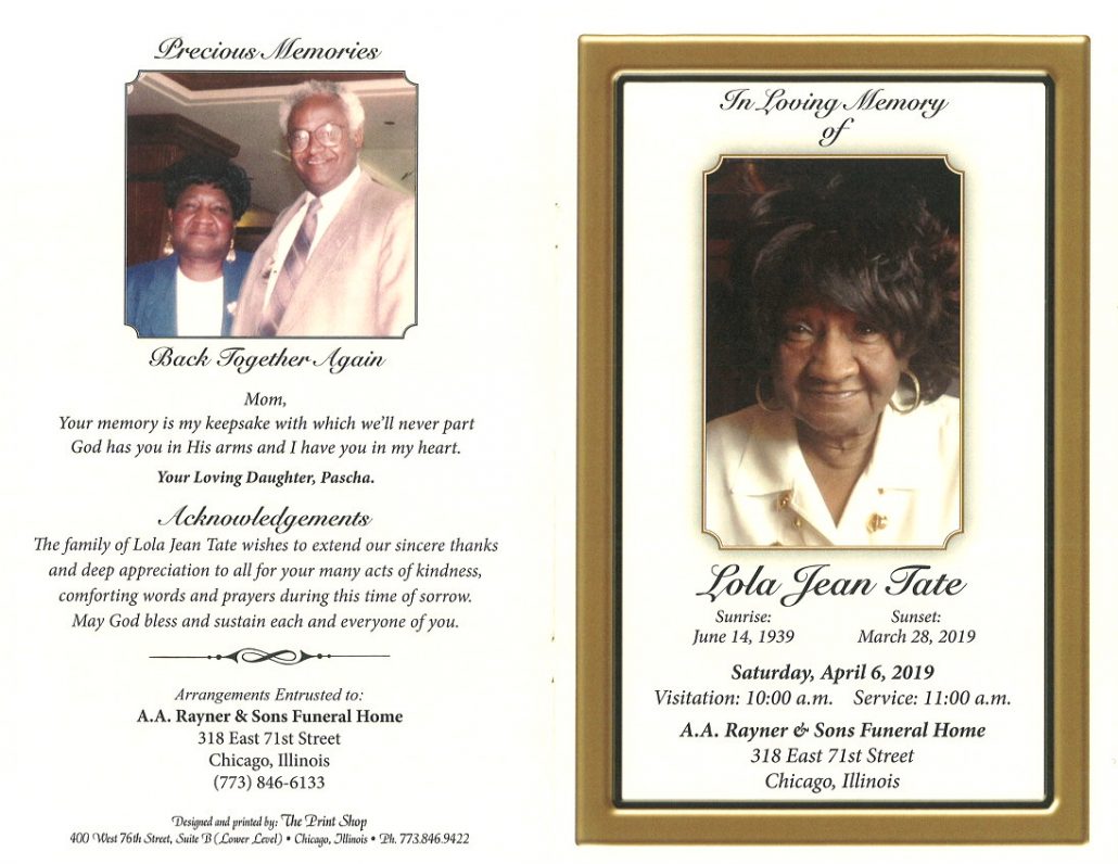 Lola Jean Tate Obituary