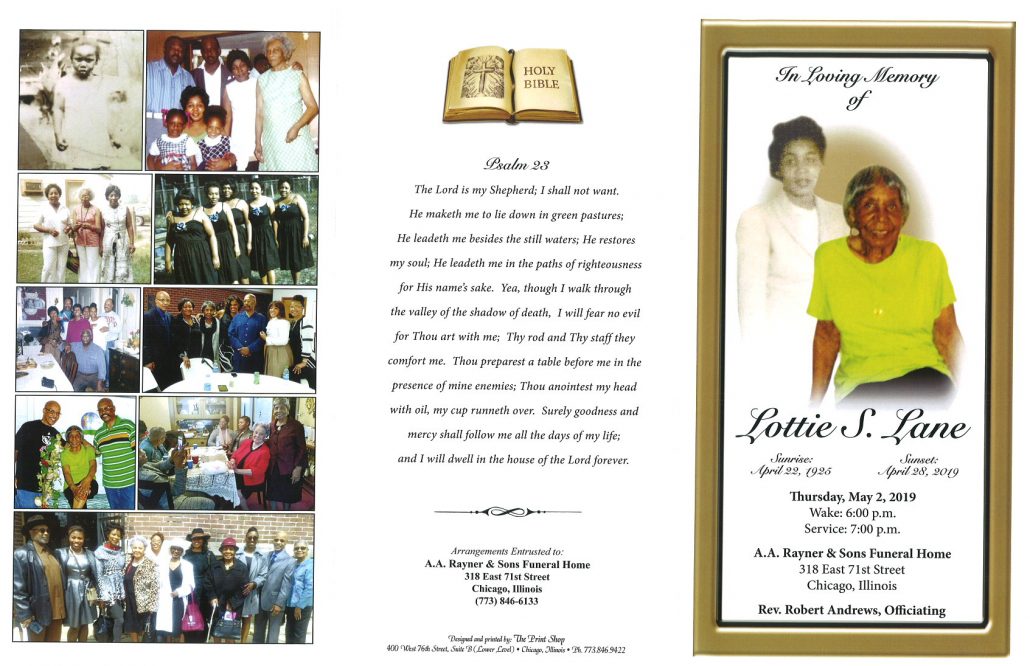 Lottie S Lane Obituary