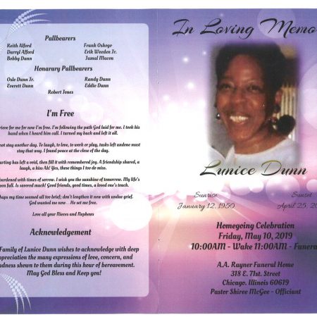 Lunice Dunn Obituary | AA Rayner and Sons Funeral Homes