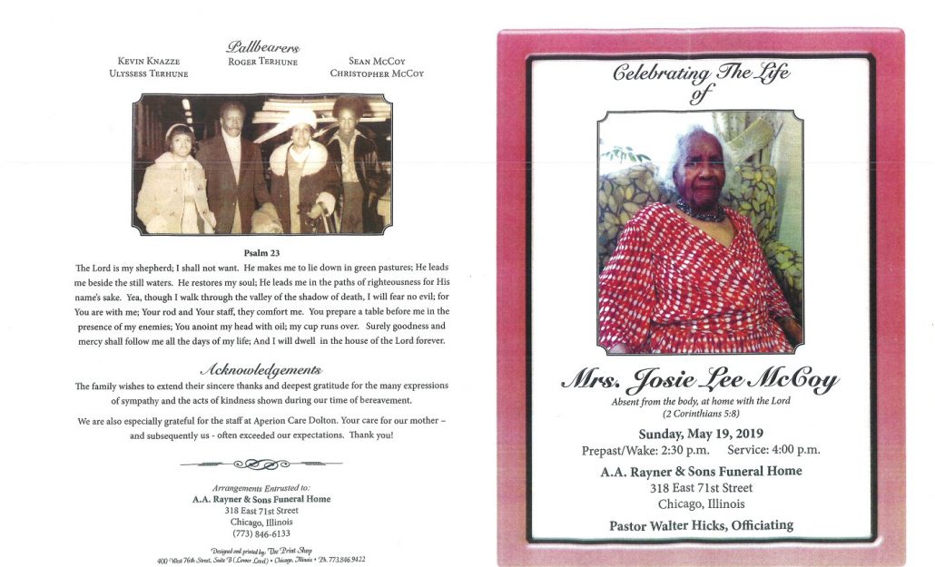 Mrs Josie Lee McCoy Obituary