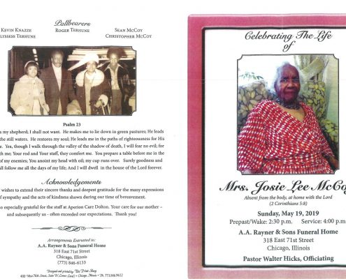 Mrs Josie Lee McCoy Obituary