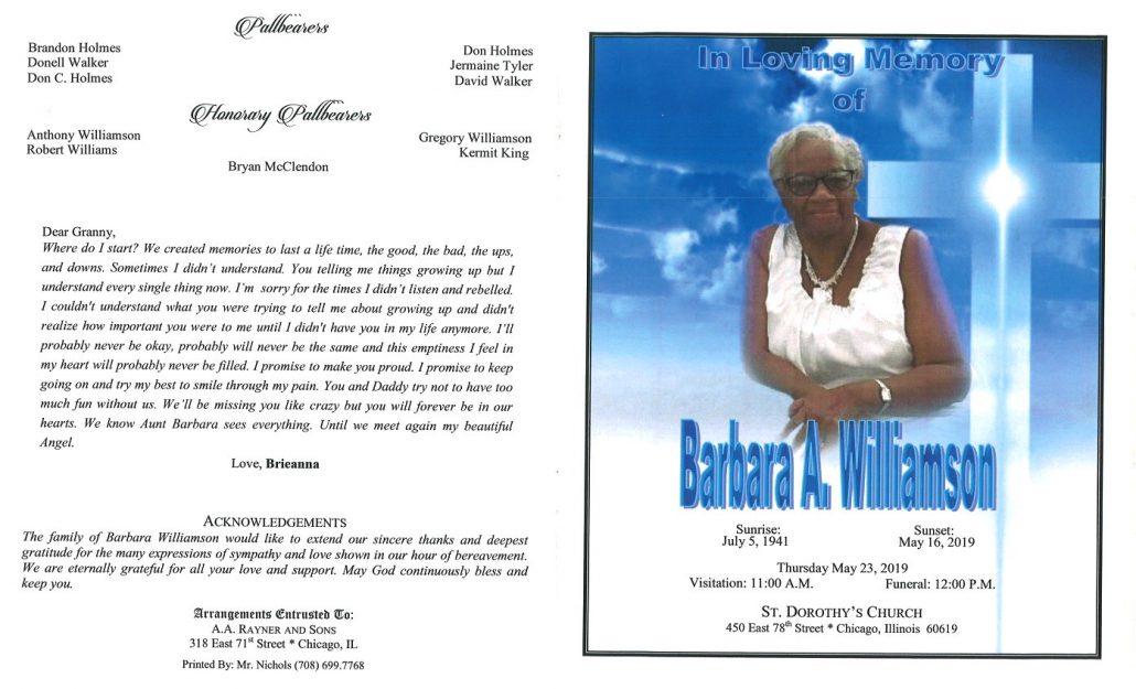 Barbara A Williamson Obituary