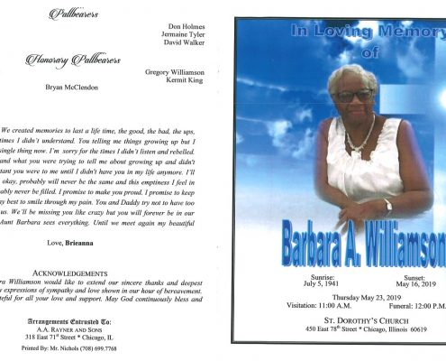 Barbara A Williamson Obituary