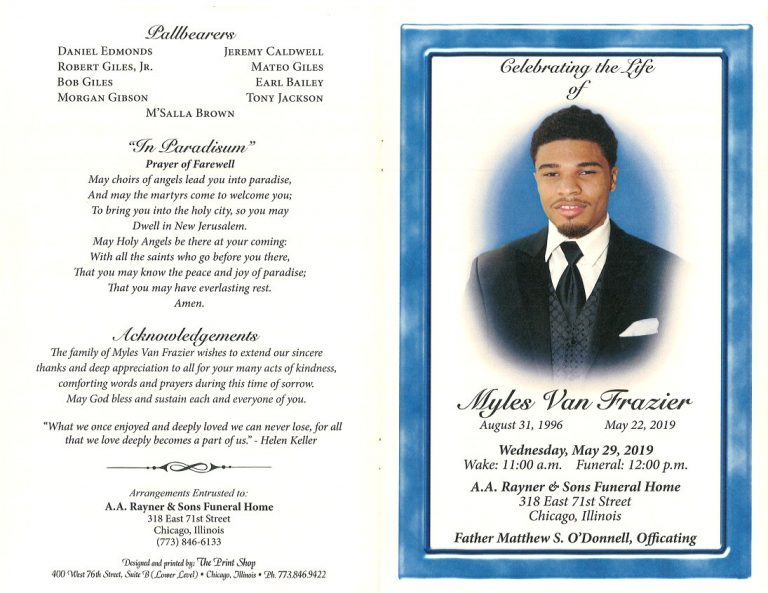 Myles Vann Frazier Obituary | AA Rayner and Sons Funeral Homes