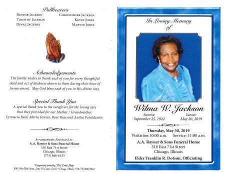 Wilma W Jackson Obituary | AA Rayner and Sons Funeral Homes