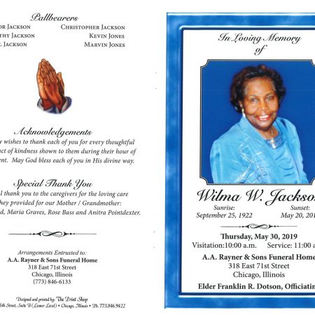 Wilma W Jackson Obituary | AA Rayner and Sons Funeral Homes