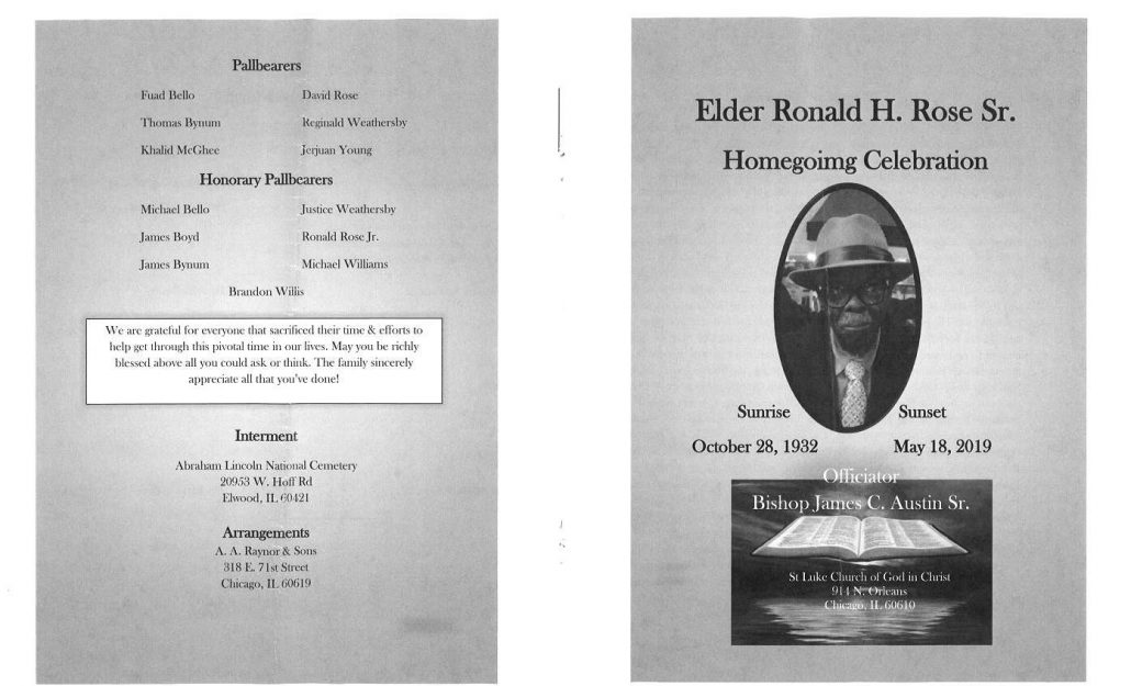 Elder Ronald H rose Sr Obituary