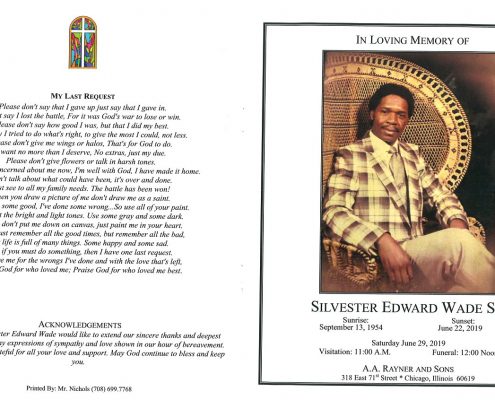 Silvester Edward Wade Sr Obituary