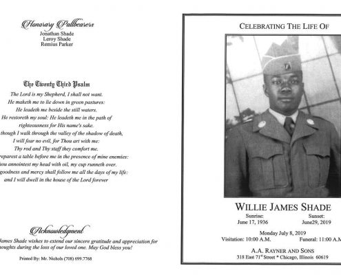 Willie J Shade Obituary