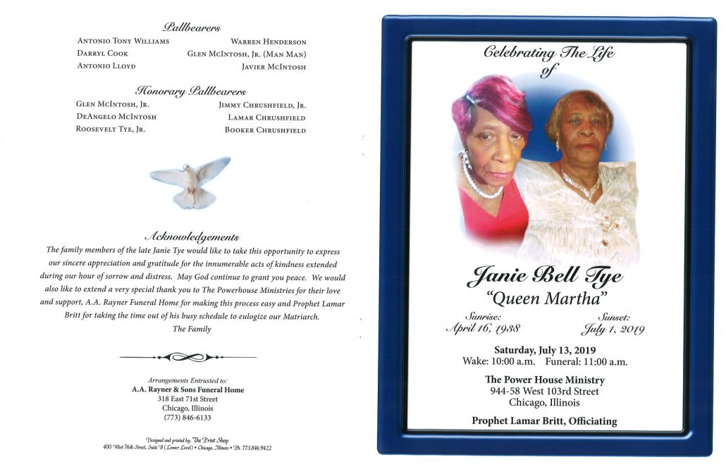 Janie Bell Tye Obituary
