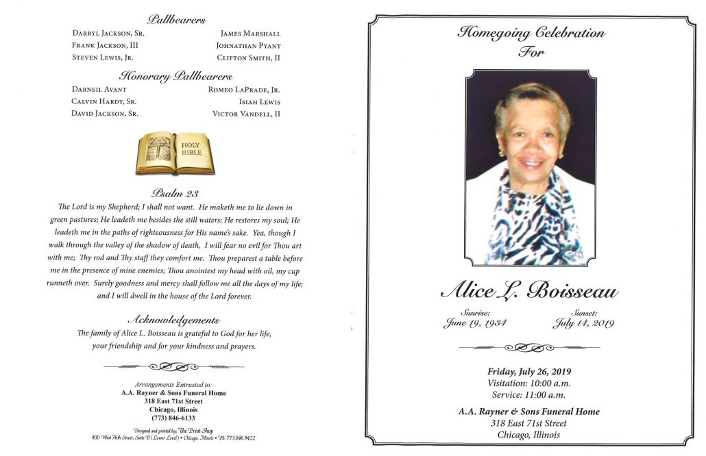 Alice L Boisseau Obituary