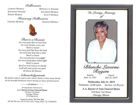 Blanche L Rogers Obituary | AA Rayner and Sons Funeral Homes