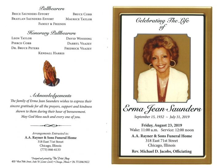 Erma Jean Saunders Obituary | AA Rayner and Sons Funeral Homes