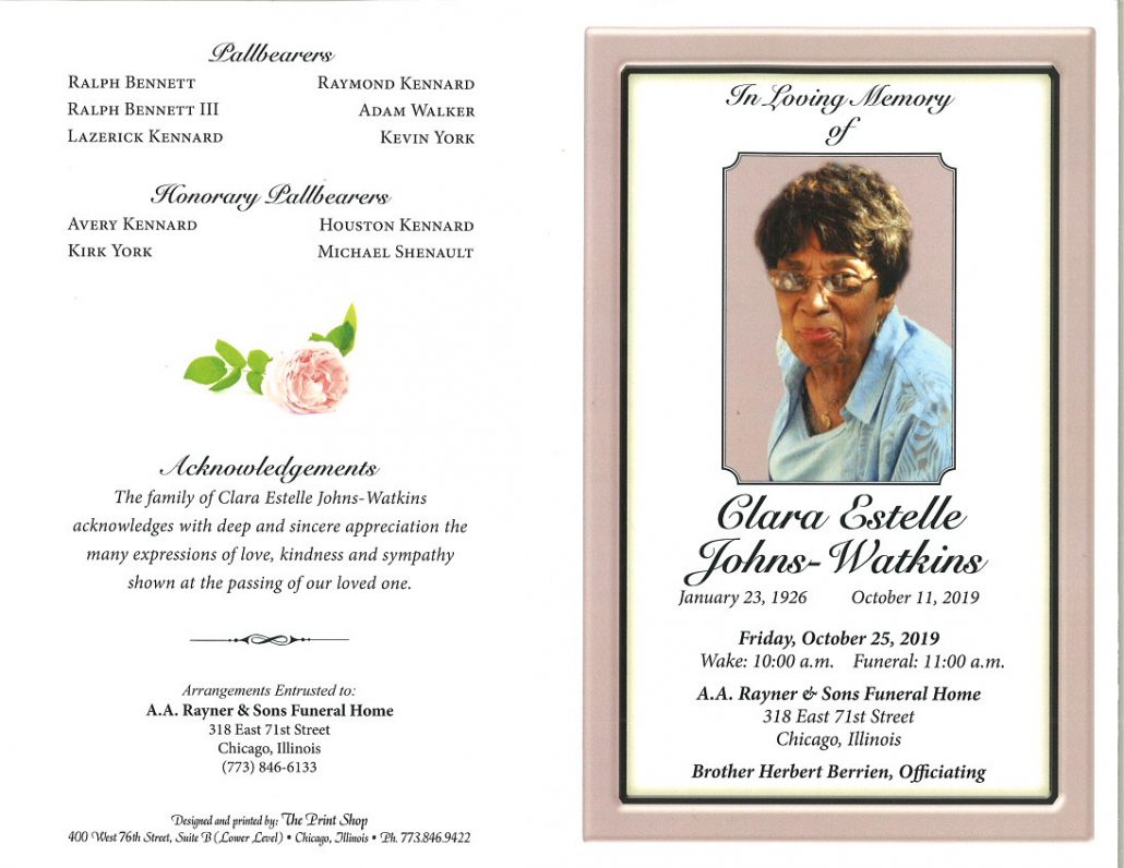 Clara E Johns Watkins Obituary