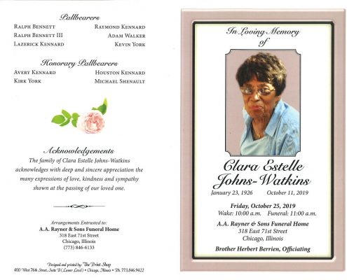 Clara E Johns Watkins Obituary