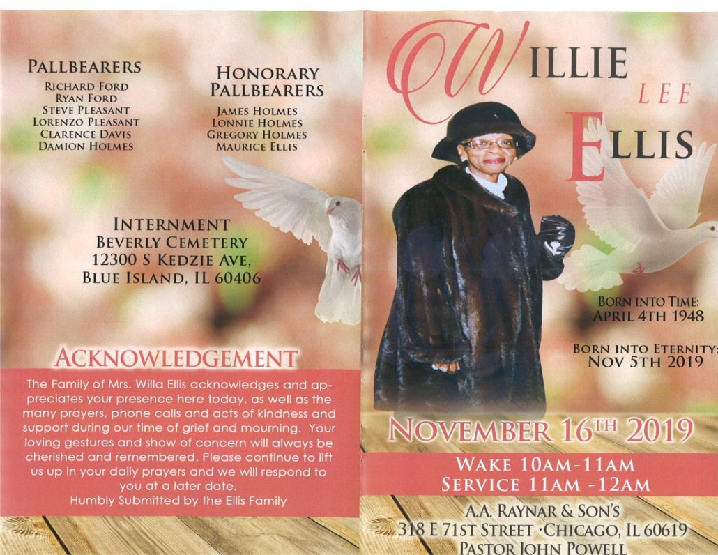 Willie L Ellis Obituary