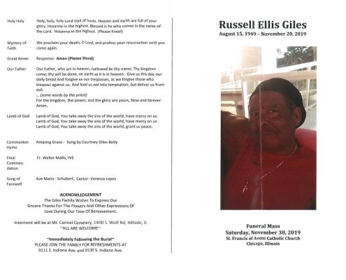 Russell E Giles Obituary
