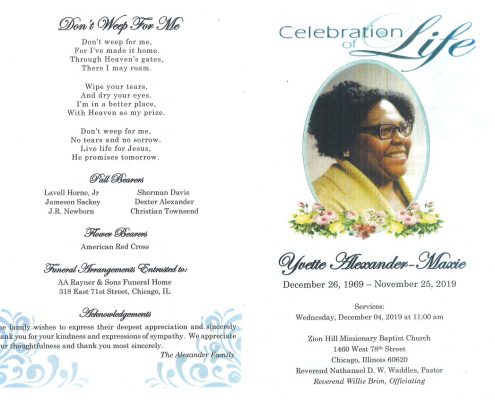 Yvette Alexander Maxie Obituary