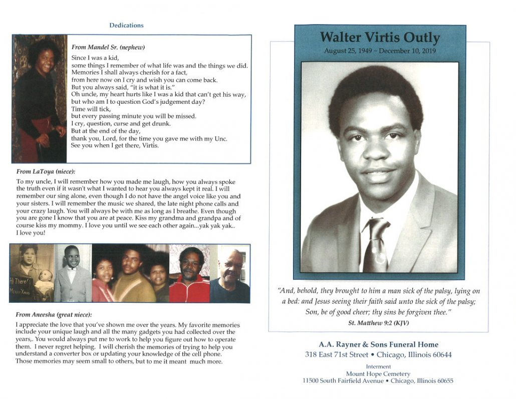 Walter V Outly Obituary