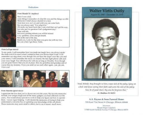 Walter V Outly Obituary