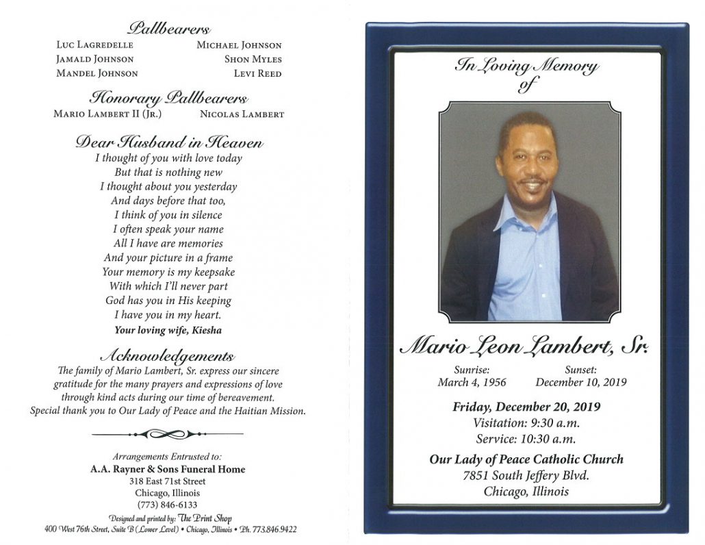 Mario L Lambert Sr Obituary | AA Rayner and Sons Funeral Homes