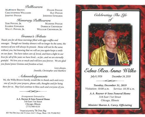 Edna Ree Anna Wilks Obituary