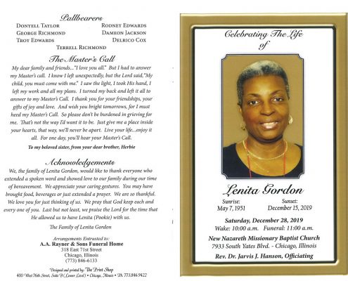 Lenita Gordon Obituary