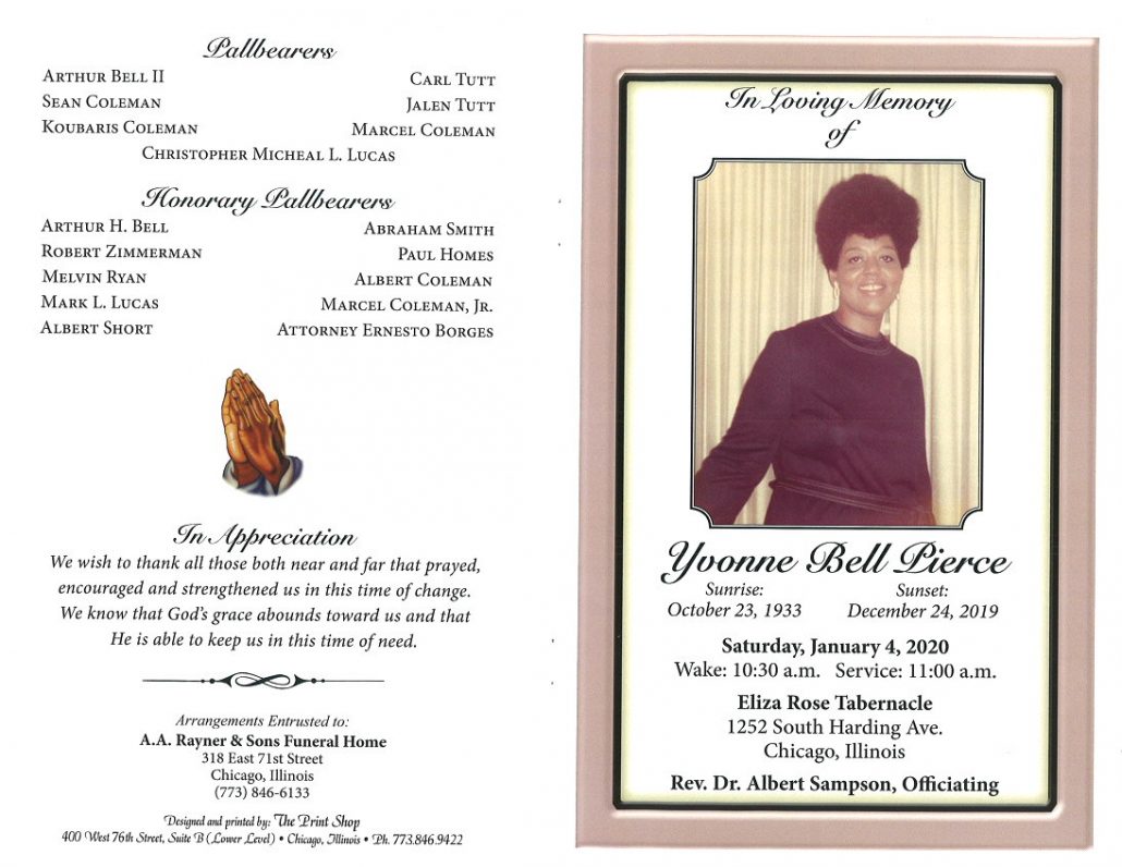 Yvonne B Pierce Obituary
