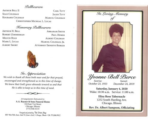 Yvonne B Pierce Obituary