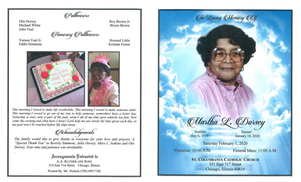 Martha L Dorsey Obituary AA Rayner and Sons Funeral Homes