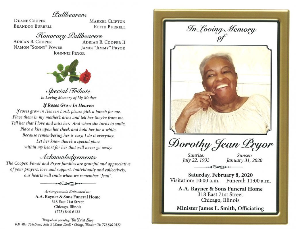 Dorothy J Pryor Obituary