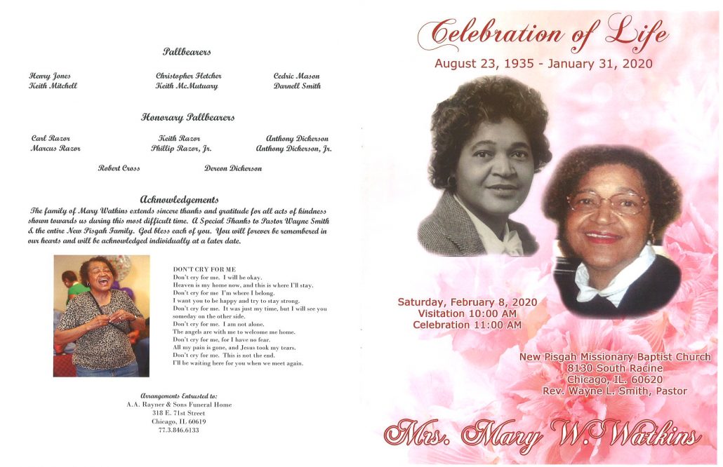 Mary W Watkins Obituary
