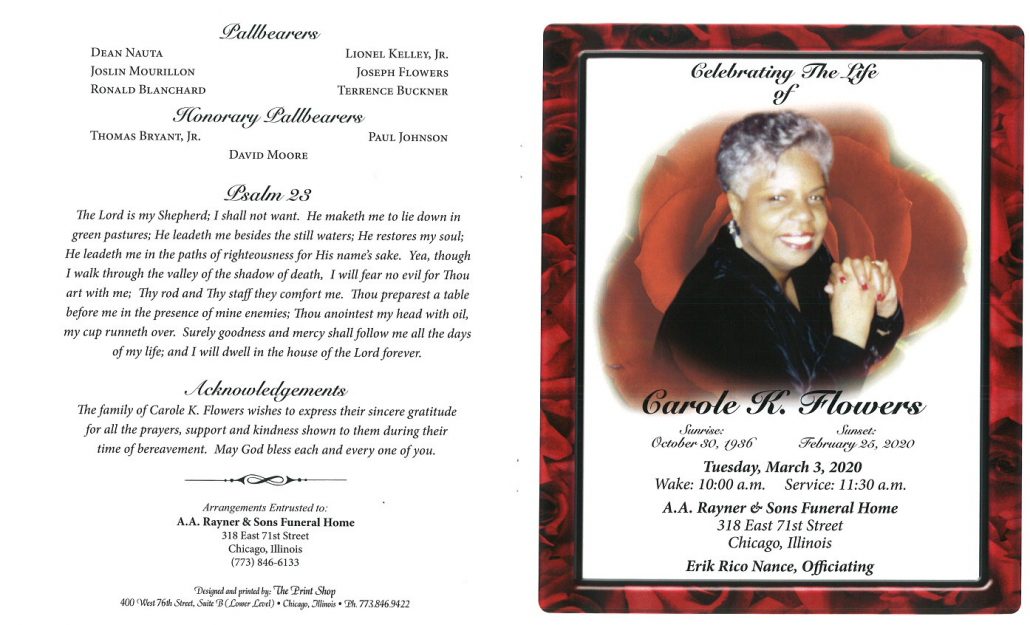 sample obituary in lieu of flowers
