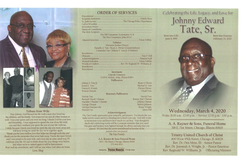 Johnny E Tate Sr Obituary
