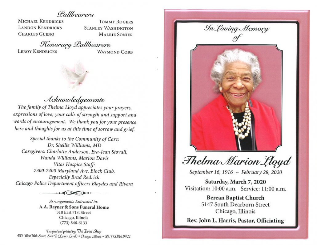 Thelma Marion Lloyd Obituary
