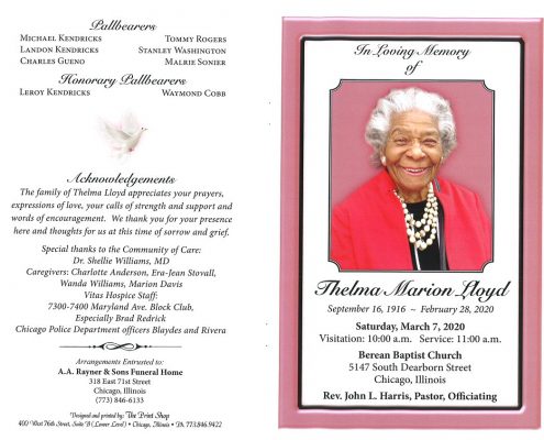 Thelma Marion Lloyd Obituary