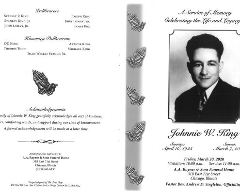 Johnnie W King Obituary